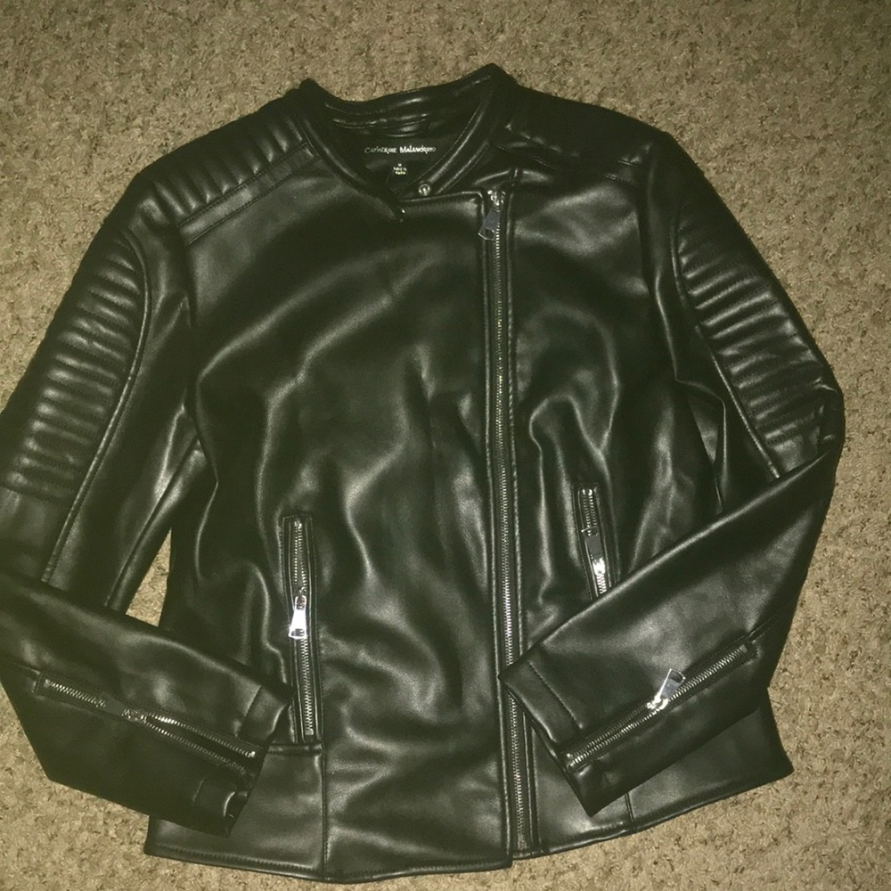 Black faux leather moto jacket